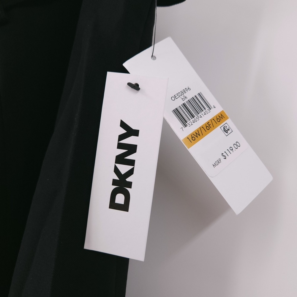 DKNY Tie Waist Belt Loop Skirt Black Side Zip Closure Fit & Flare Womens 14W - Picture 3 of 7